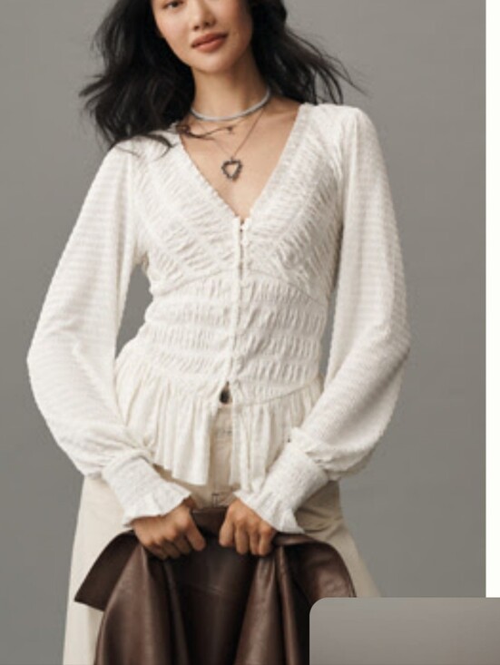 Anthropologie Tops - By Anthropologie Long-Sleeve Smocked V-Neck Top Large NWT